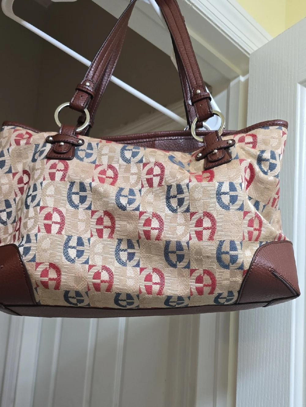 ETIENNE AIGNER Brown Leather-Trim Patterned Tote Bag - Picture 2 of 7